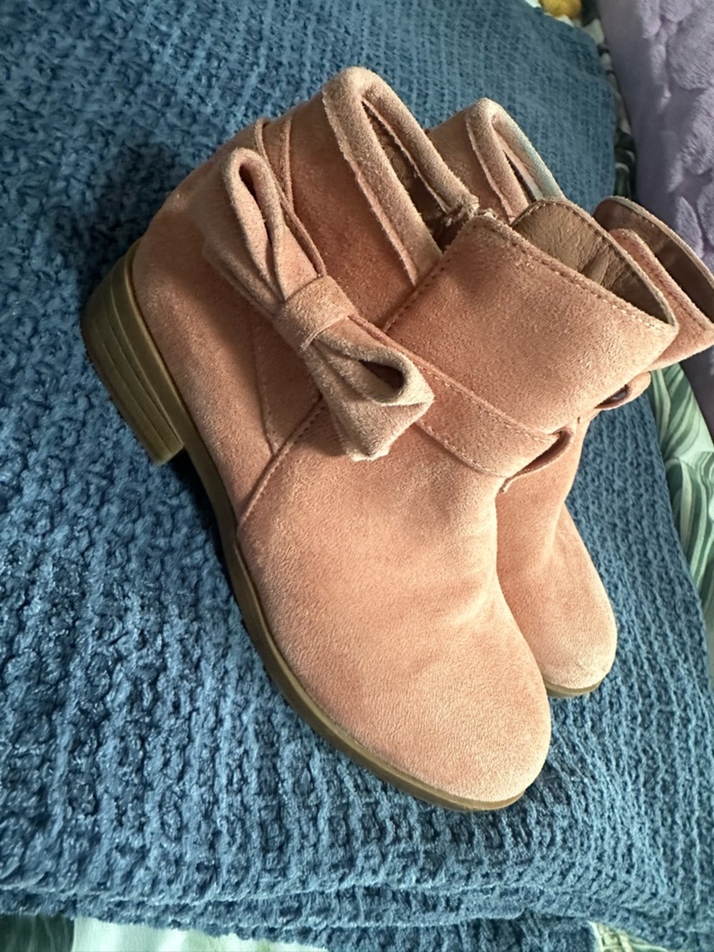 Suede Bow Ankle Boots - Blush Pink